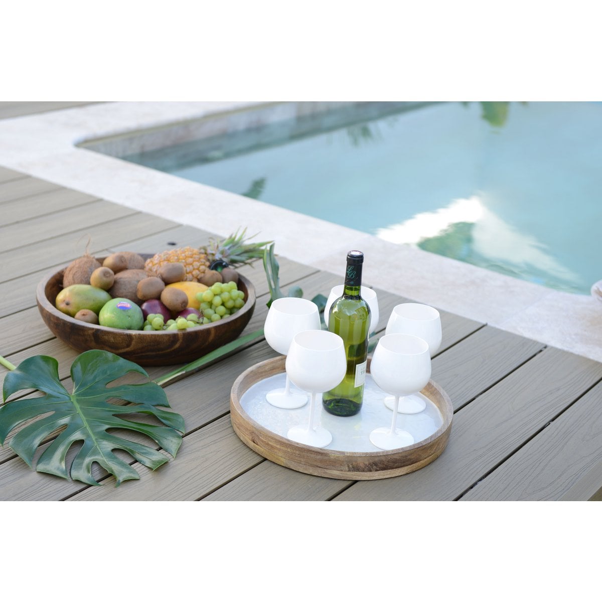 Weiße Holzschale Mango 40x40x4cm