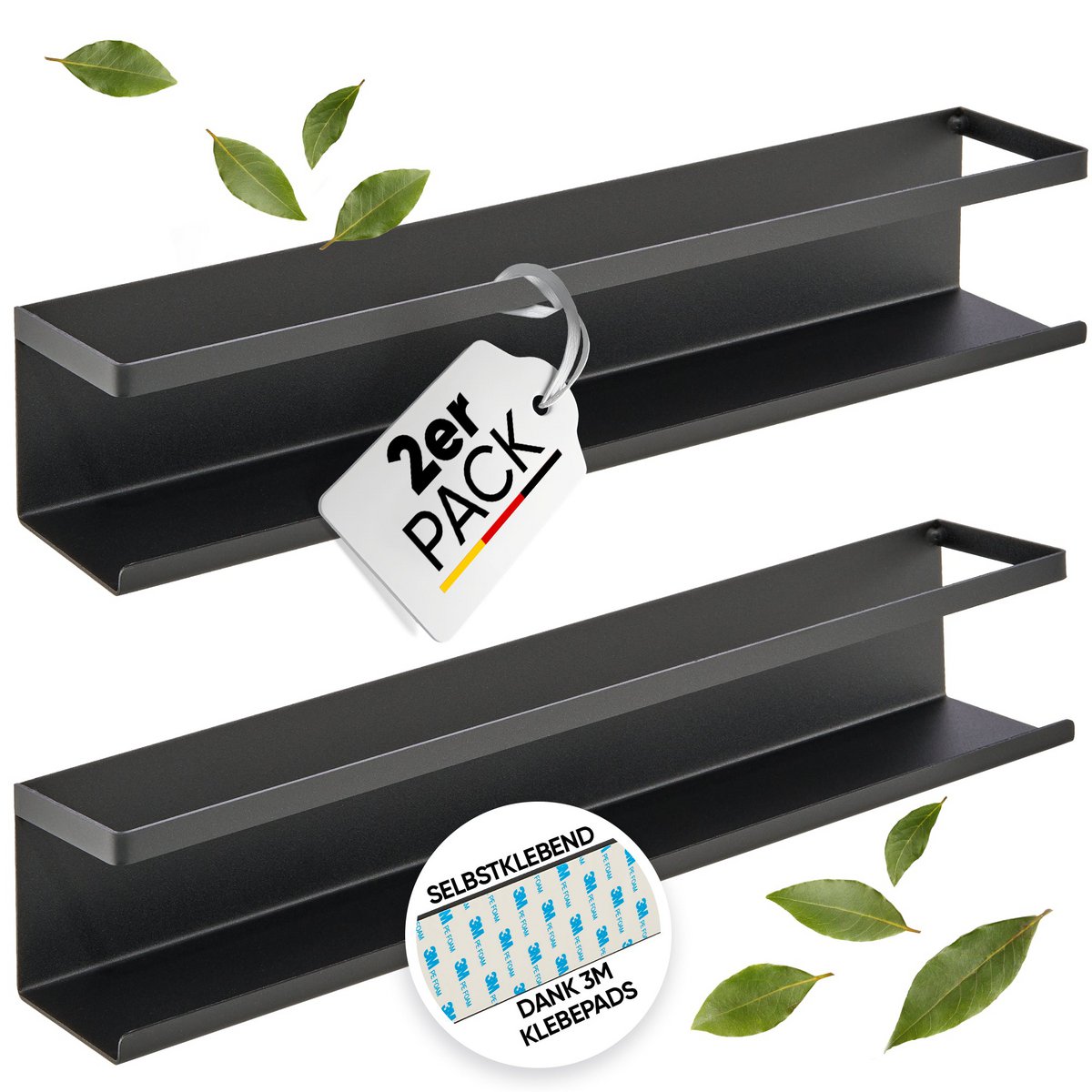 Gewürzregal (2er Set) aus schwarzem Metall mit 3M™ Klebepads