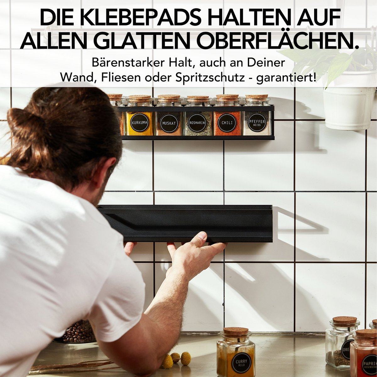 Gewürzregal (2er Set) aus schwarzem Metall mit 3M™ Klebepads