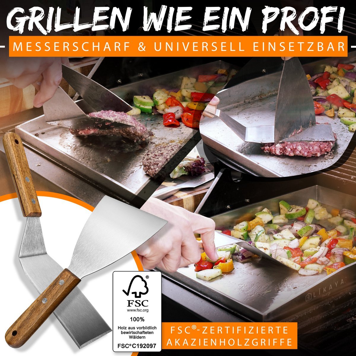 Grillplatte/Plancha [30 x 40 x 4cm] inkl. 2x Grillspachteln Size: 30 x 40cm,Loch für fettablauf: mit Loch