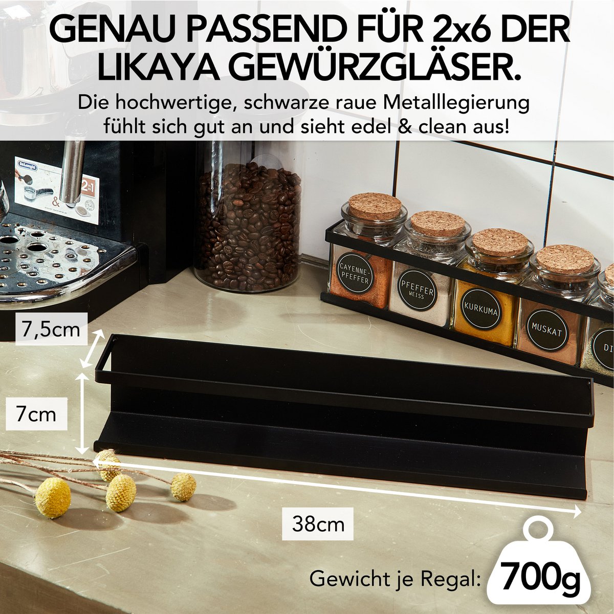Gewürzregal (2er Set) aus schwarzem Metall mit 3M™ Klebepads