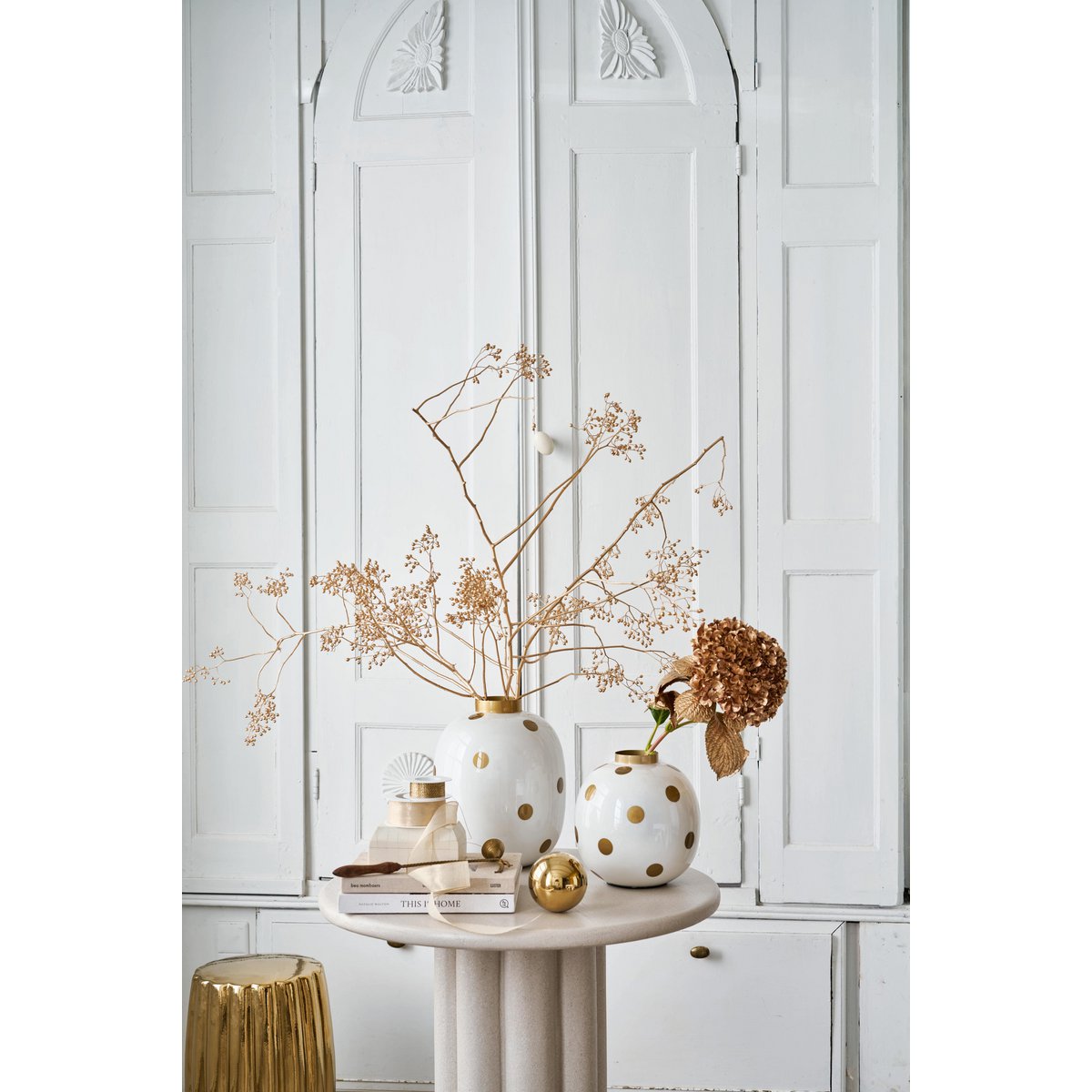 Vase Metal Dots White-Gold 32cm