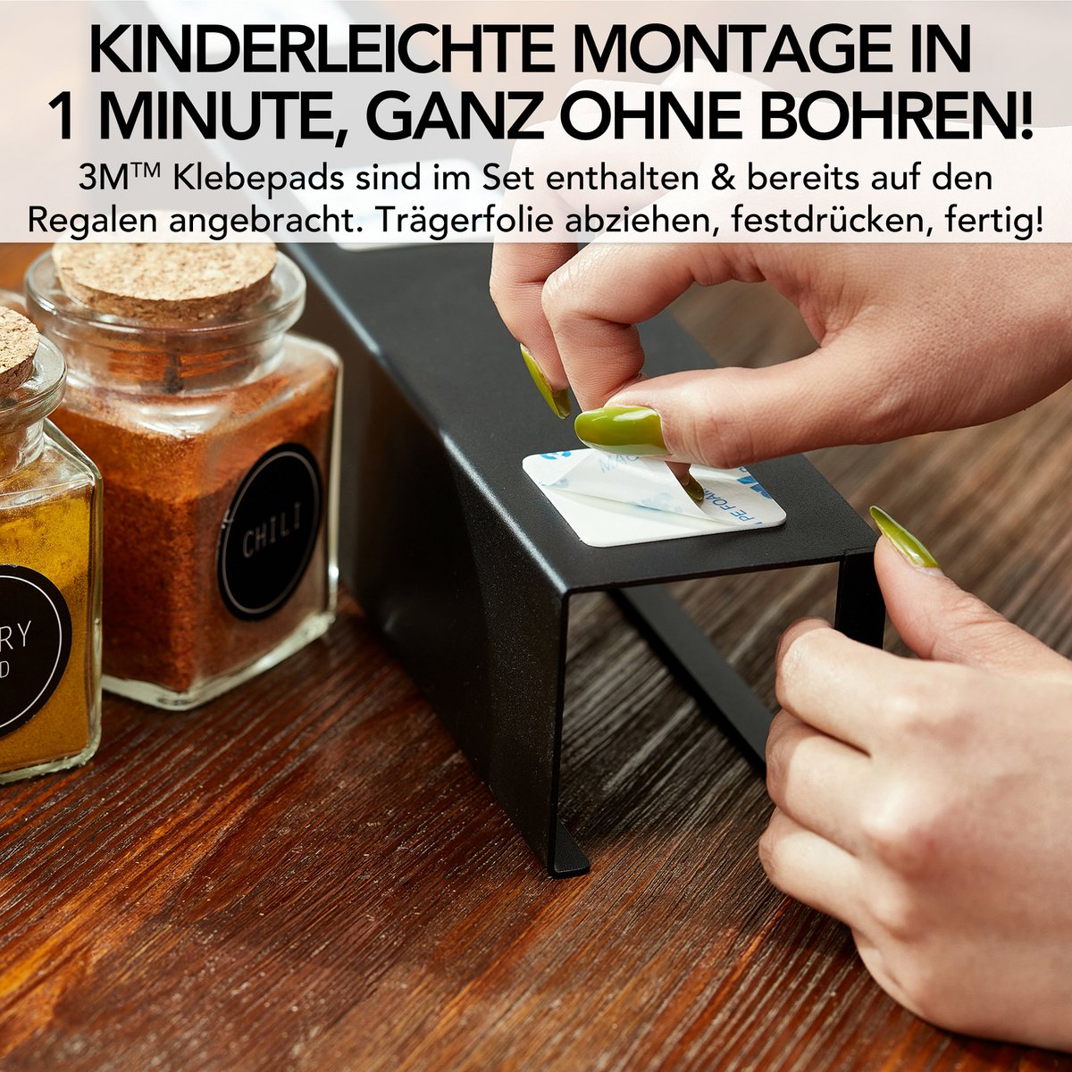 Gewürzregal (2er Set) aus schwarzem Metall mit 3M™ Klebepads