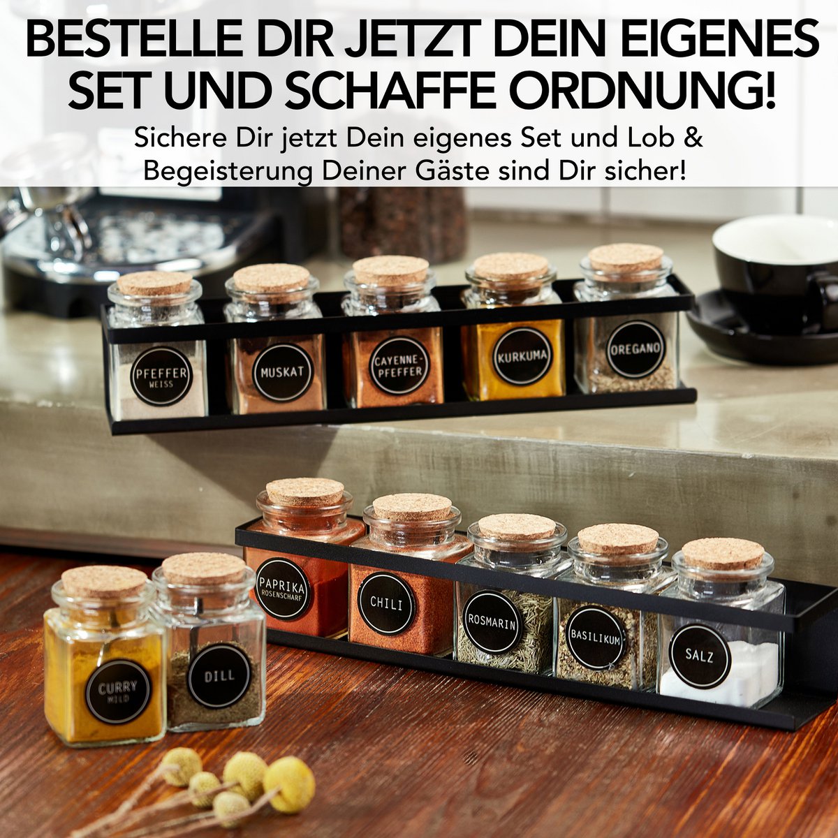 Gewürzregal (2er Set) aus schwarzem Metall mit 3M™ Klebepads