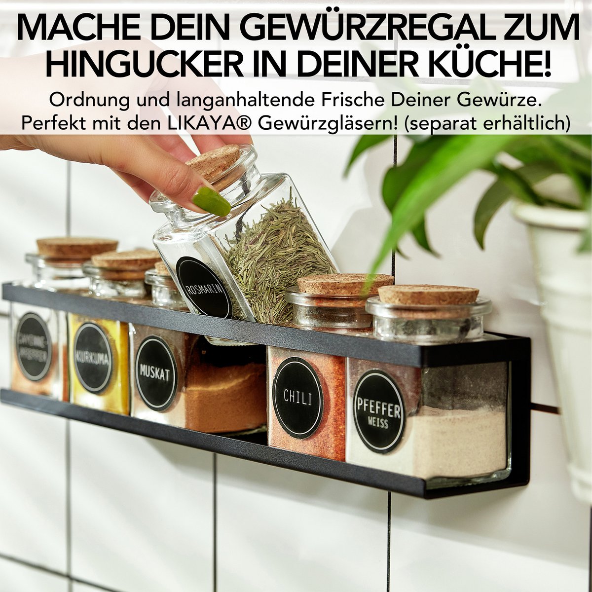 Gewürzregal (2er Set) aus schwarzem Metall mit 3M™ Klebepads