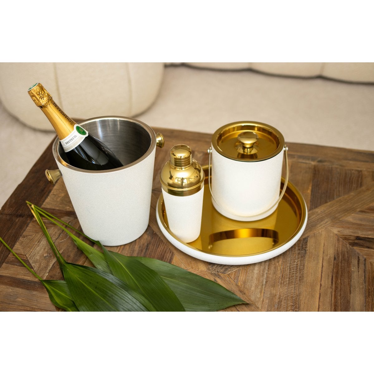ECRU und Gold Champagner -Eimer 20.5x20.5x22 cm